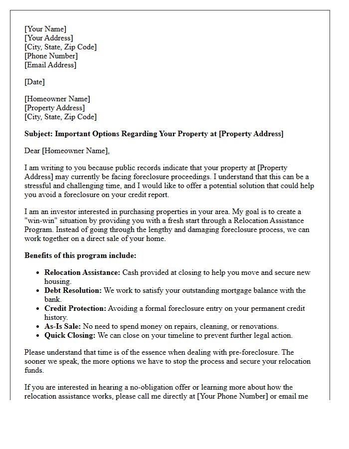 Relocation Assistance And Pre Foreclosure Letter