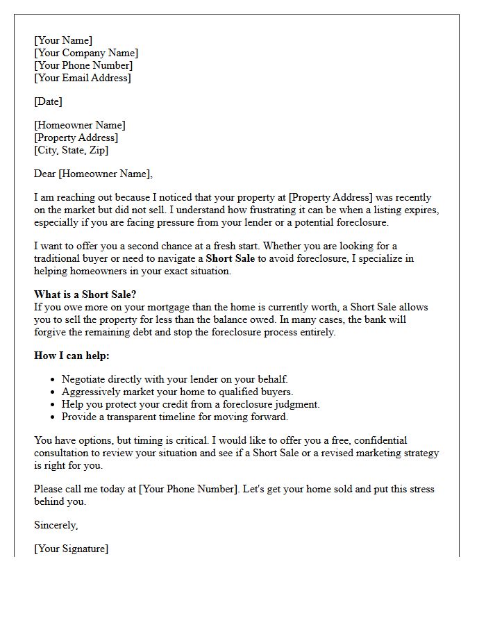 Second Chance Home Sale And Short Sale Letter