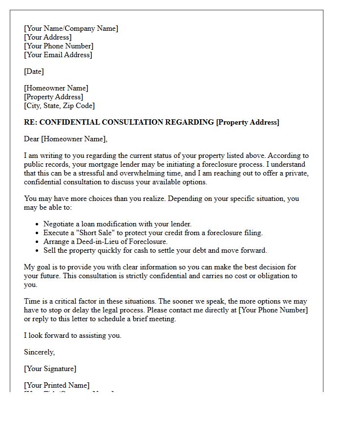 Confidential Pre Foreclosure Consultation Letter