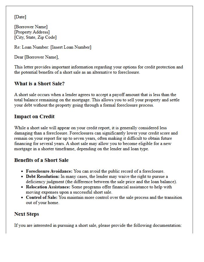Credit Protection And Short Sale Information Letter