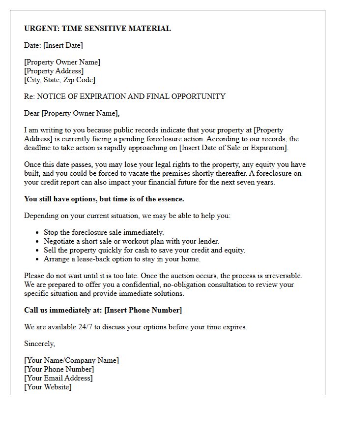 Time Sensitive Pre Foreclosure Expiration Letter