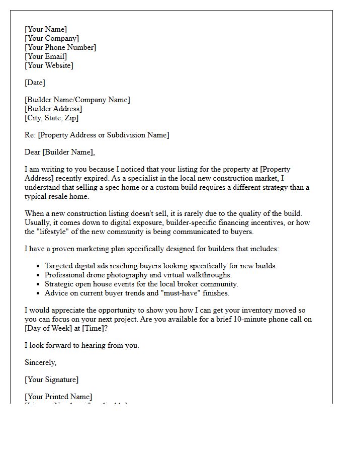 New Construction Builder Expired Listing Letter
