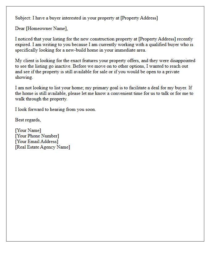 Connecting Buyers To Expired New Construction Letter
