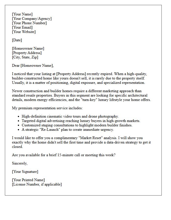 Premium Representation For Expired Builder Homes Letter