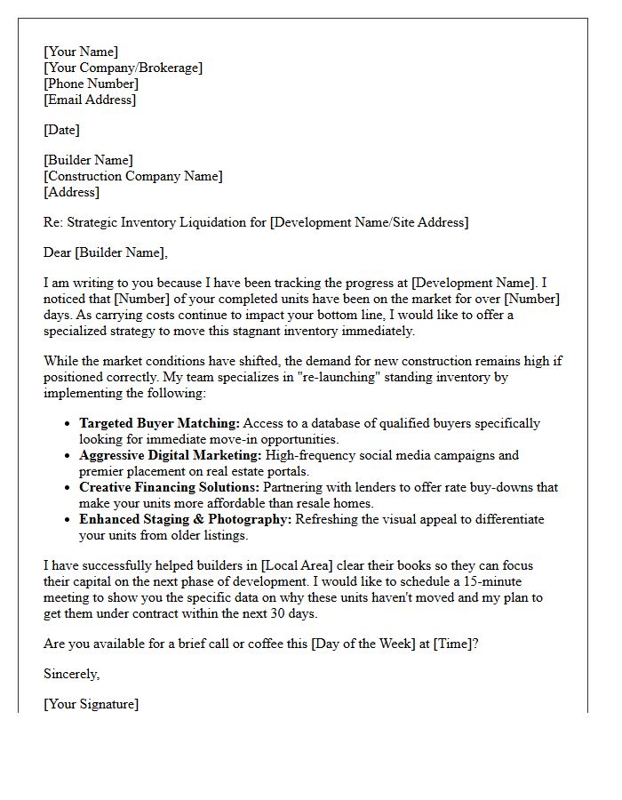 Moving Stagnant Builder Inventory Real Estate Letter