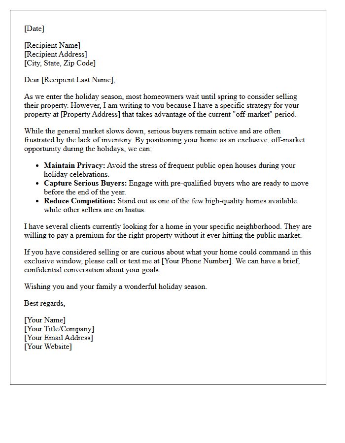 Off Market Holiday Season Strategy Letter