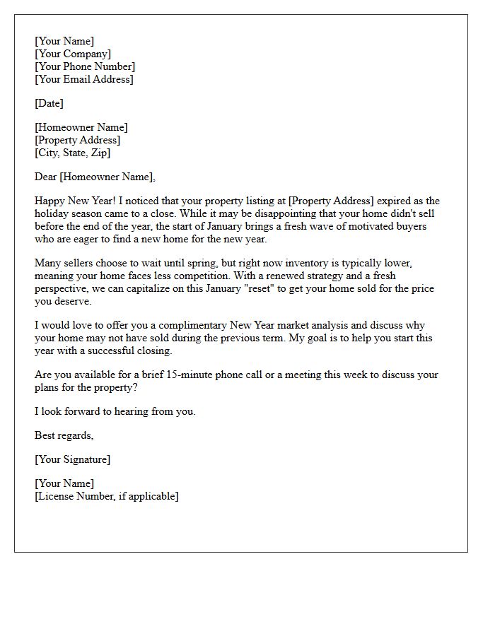 New Year Holiday Season Expired Listing Letter