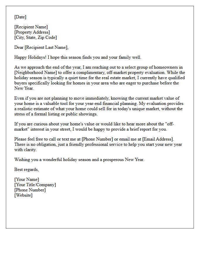 Holiday Season Off Market Home Evaluation Letter