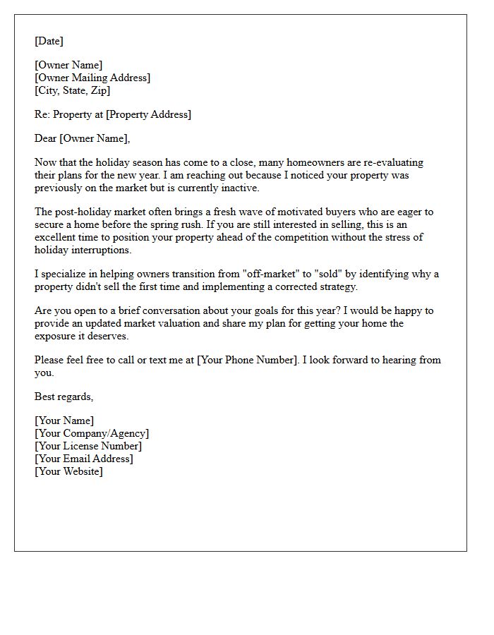 Post Holiday Season Off Market Recovery Letter