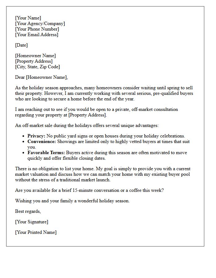 Off Market Holiday Season Seller Consultation Letter