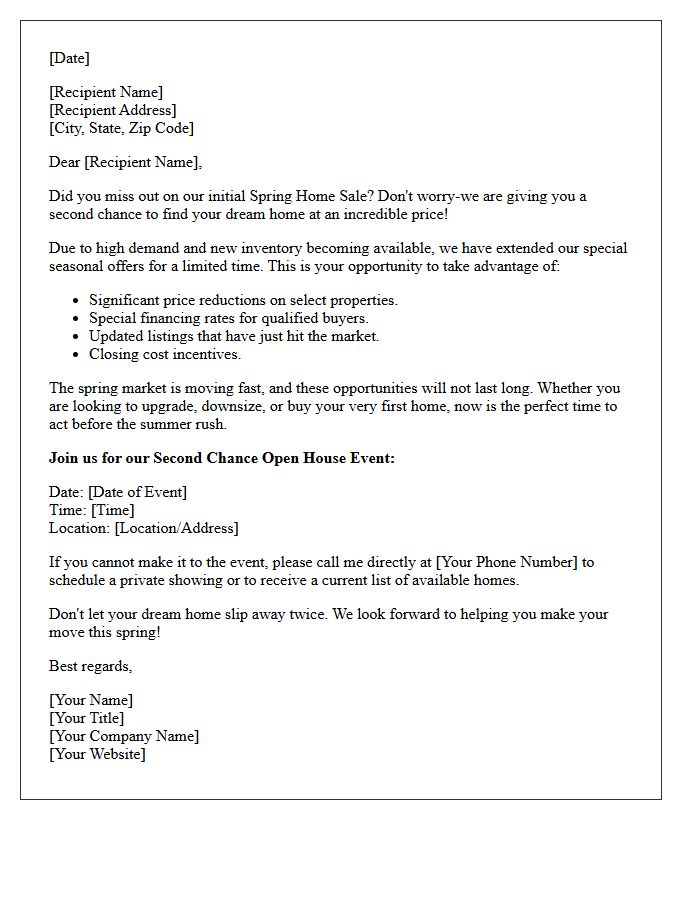 Second Chance Spring Home Sale Letter