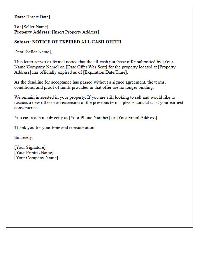 Notice of Expired All Cash Offer Letter