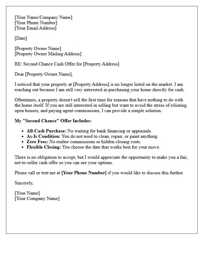 Second Chance All Cash Investor Offer Letter