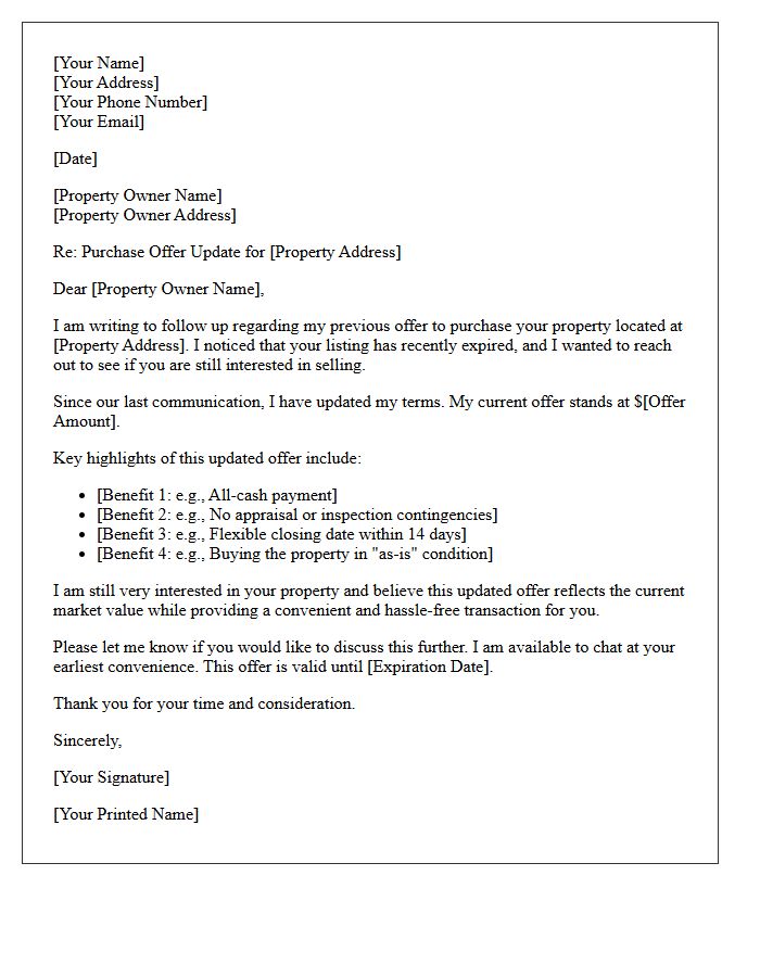 Expired Property Purchase Offer Update Letter