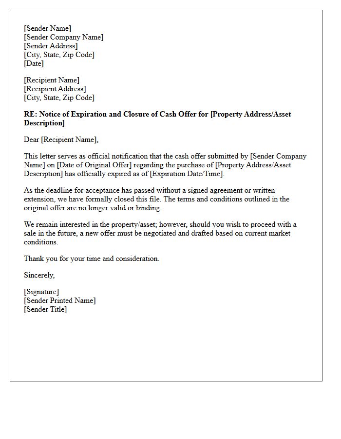 Official Closure of Expired Cash Offer Letter