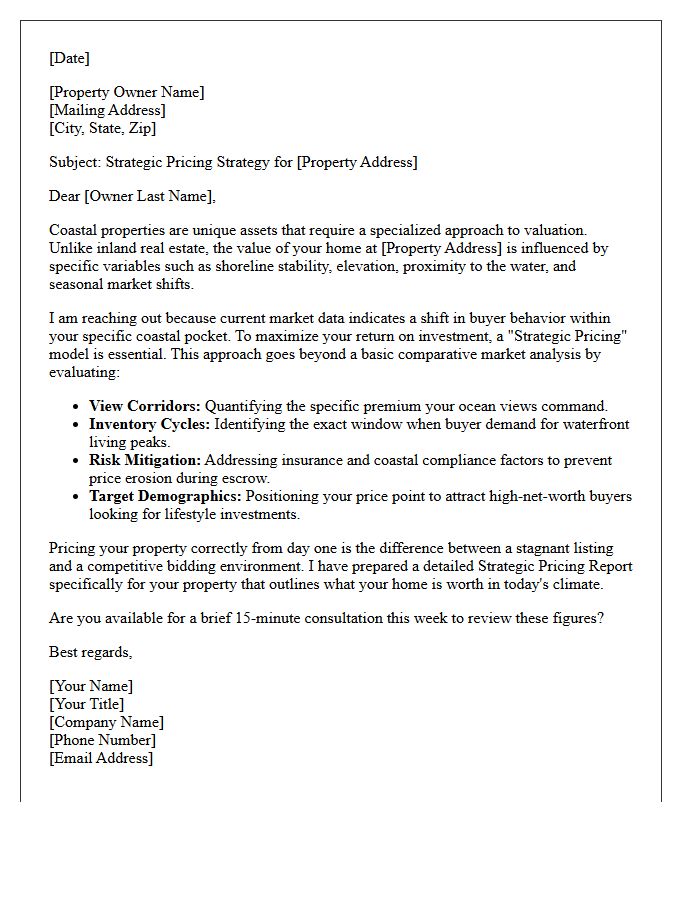 Strategic Pricing For Coastal Properties Letter