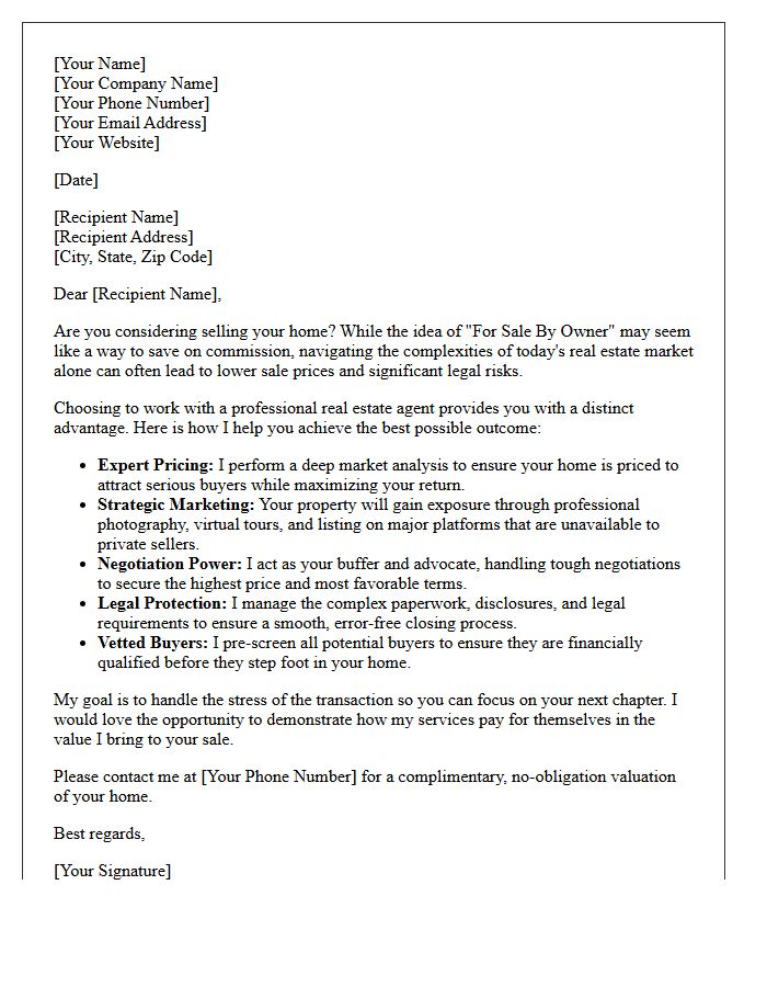 The Professional Real Estate Agent Advantage Letter