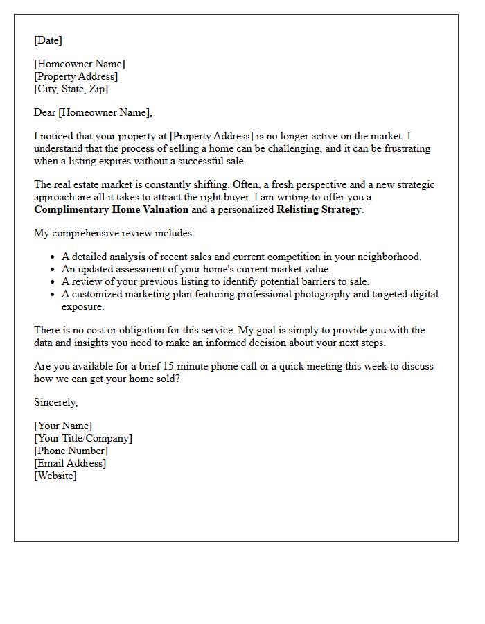 Complimentary Home Valuation And Relisting Strategy Letter