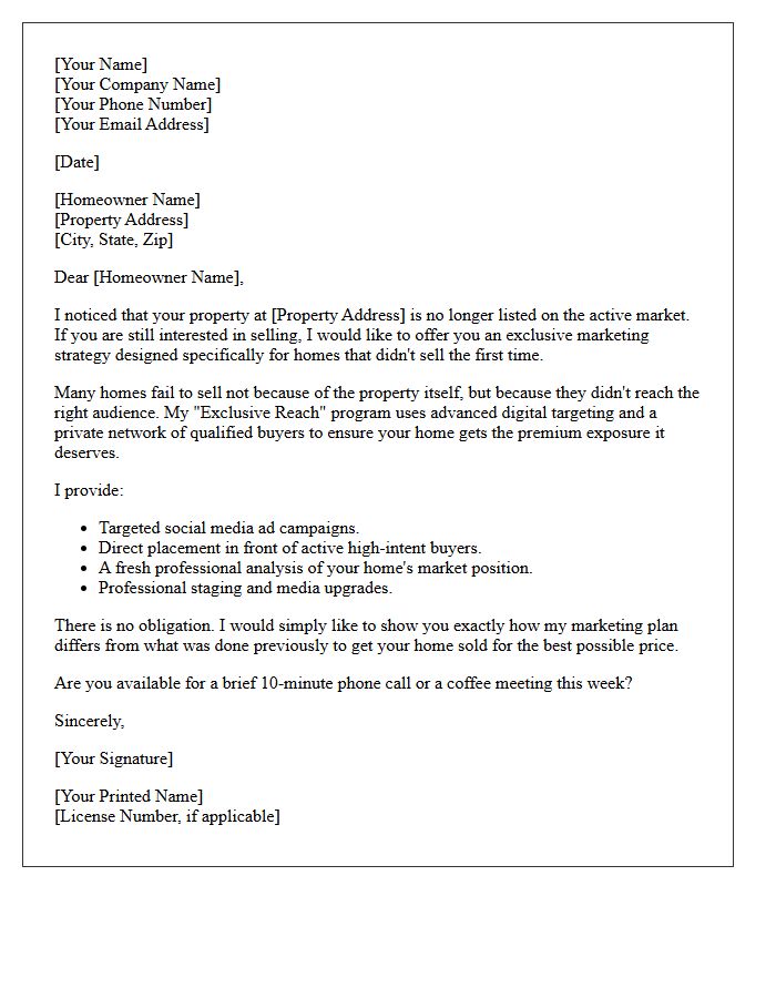 Exclusive Marketing Reach For Your Unsold Home Letter