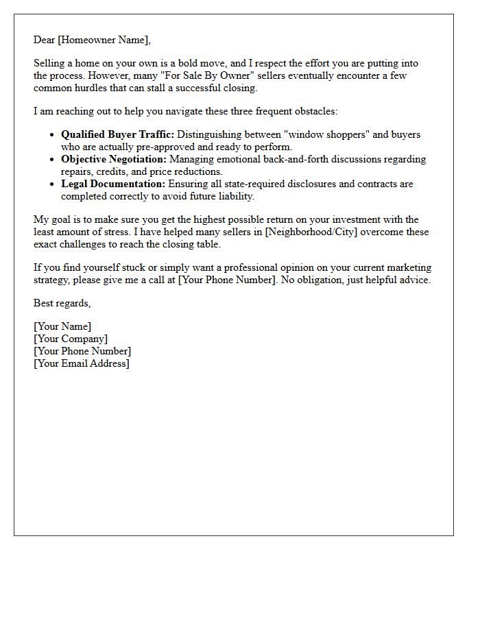 Overcoming Common For Sale By Owner Obstacles Letter