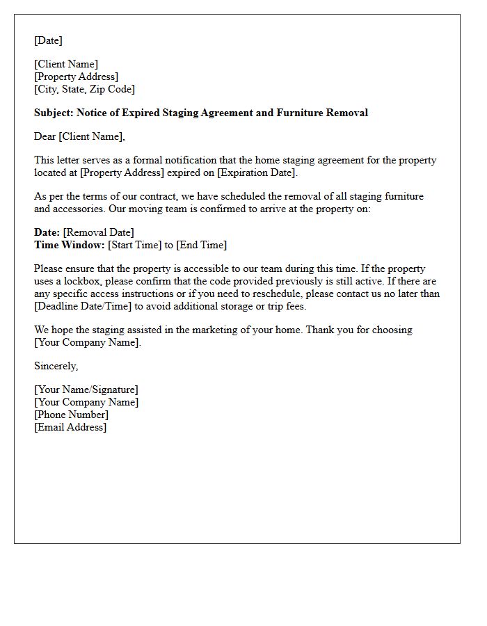 Expired Home Staging Furniture Removal Notice Letter