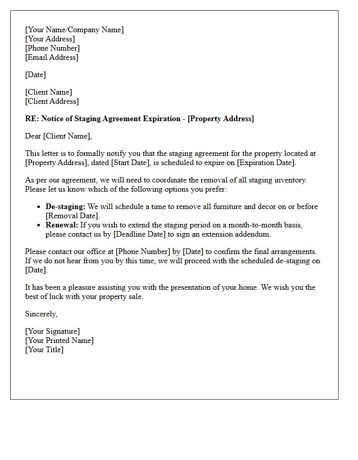 Real Estate Staging Agreement Expiration Letter
