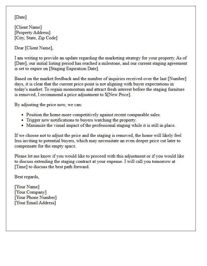 Listing Price Adjustment And Staging Expiration Letter