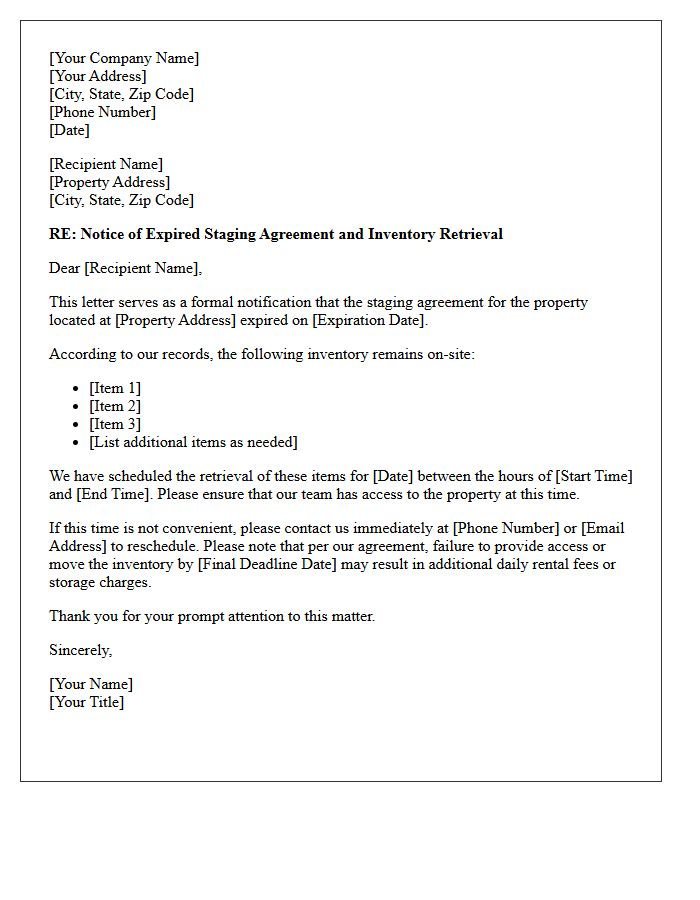 Expired Staging Inventory Retrieval Notice Letter