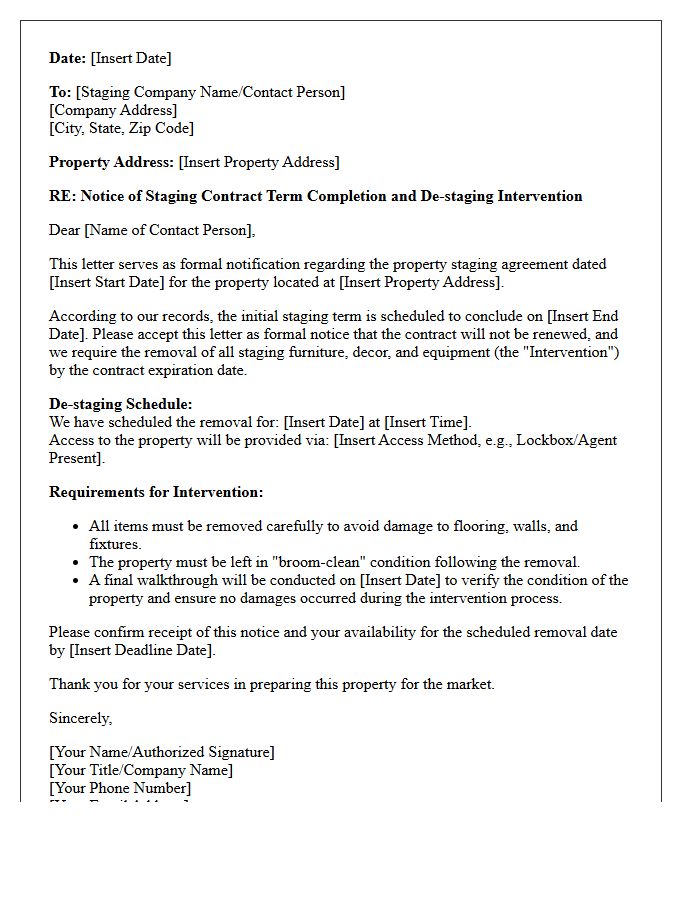 Property Staging Term Completion And Intervention Letter