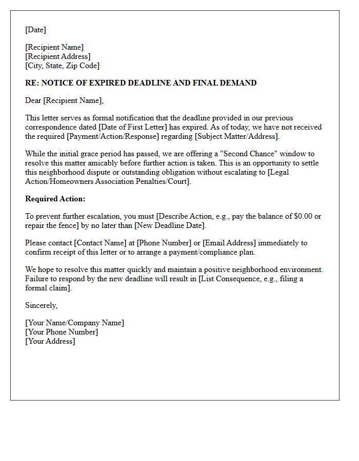 Second Chance Neighborhood Demand Expired Letter