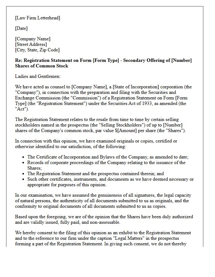 Secondary Offering Share Issuance Opinion Letter