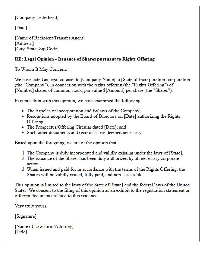 Rights Issue Share Issuance Opinion Letter