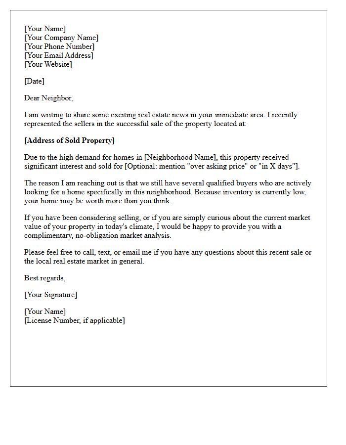 Recent Home Sale Neighborhood Introduction Letter