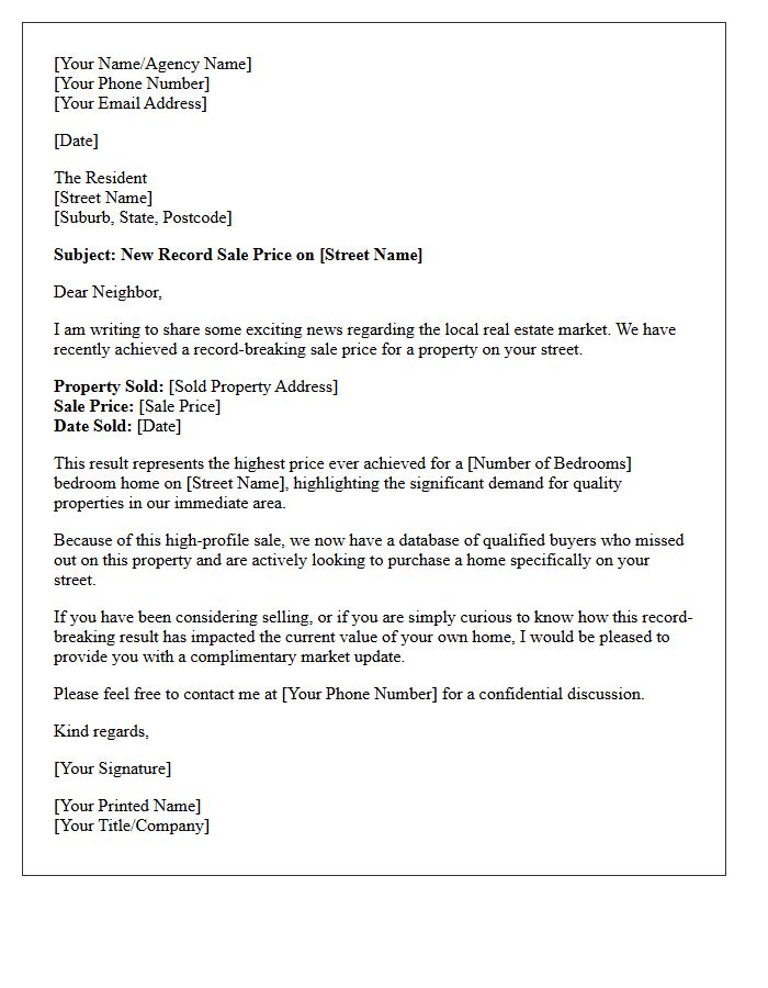 Record Breaking Street Sale Comparison Letter
