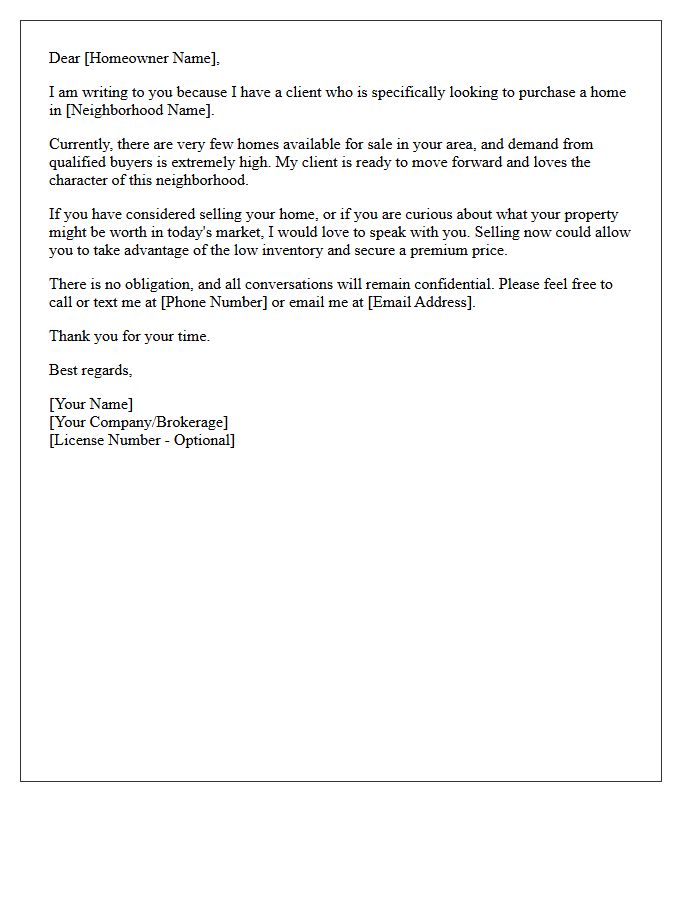 Low Inventory Neighborhood Demand Letter