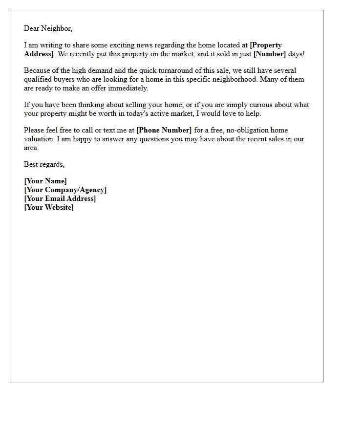 Quick Turnaround Neighborhood Sale Letter