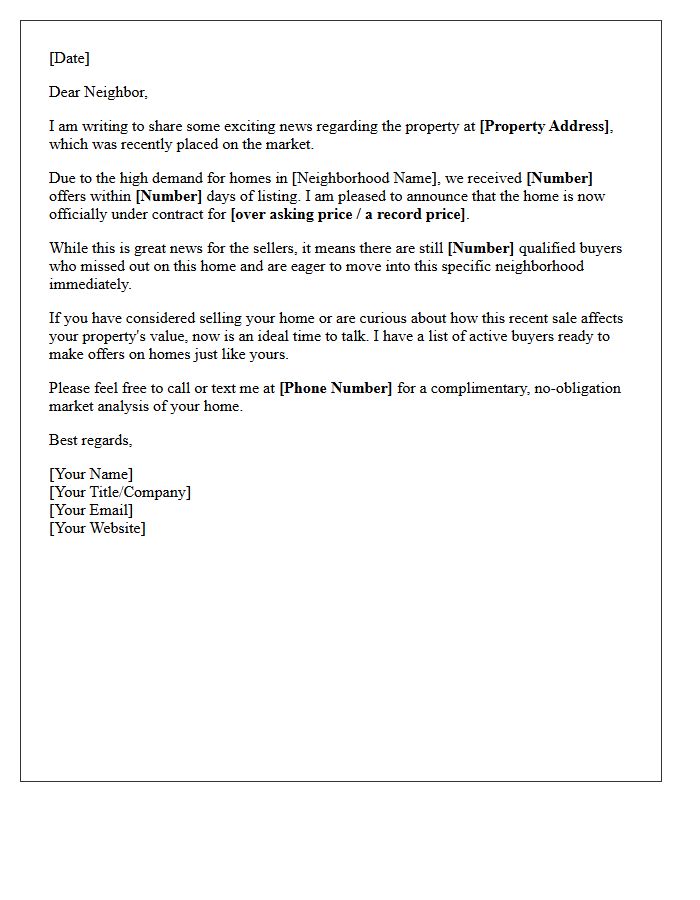 Multiple Offer Neighborhood Sale Letter