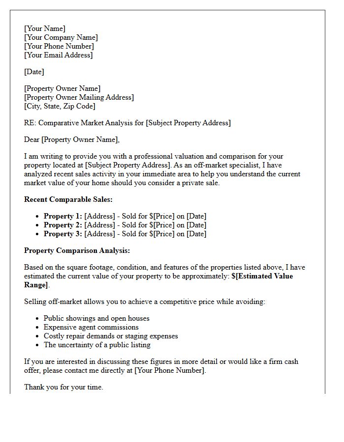 Off Market Property Value Comparison Letter