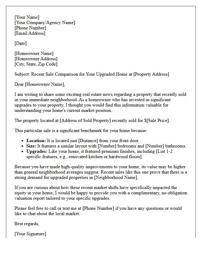 Upgraded Home Recent Sale Comparison Letter