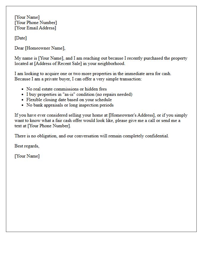 Cash Buyer Recent Neighborhood Sale Letter