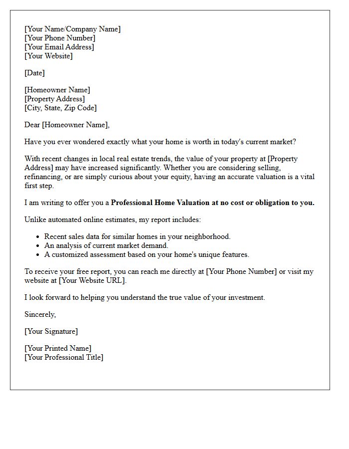 Free Home Valuation Offer Letter