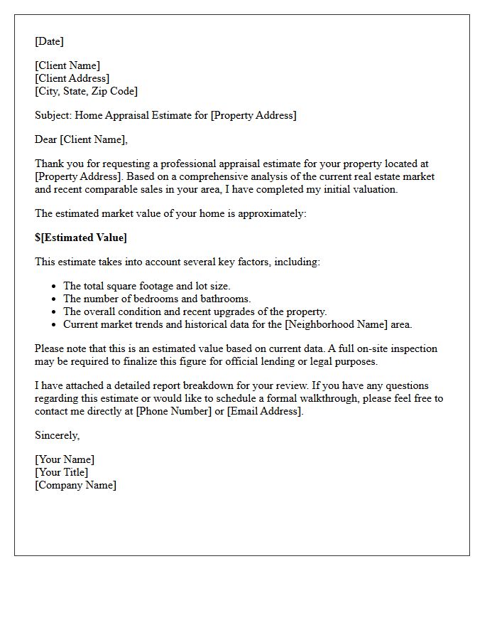 Personalized Home Appraisal Estimate Letter