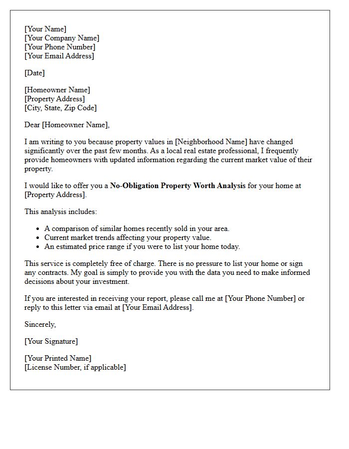 No Obligation Property Worth Analysis Letter