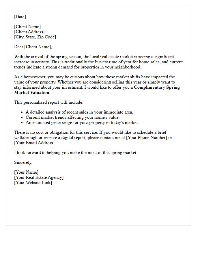 Spring Market Real Estate Valuation Letter