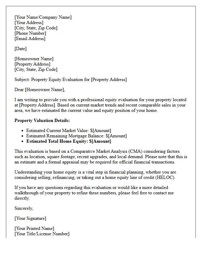 Your Property Equity Evaluation Letter