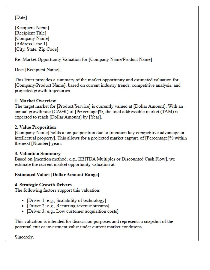 Seller Market Opportunity Valuation Letter