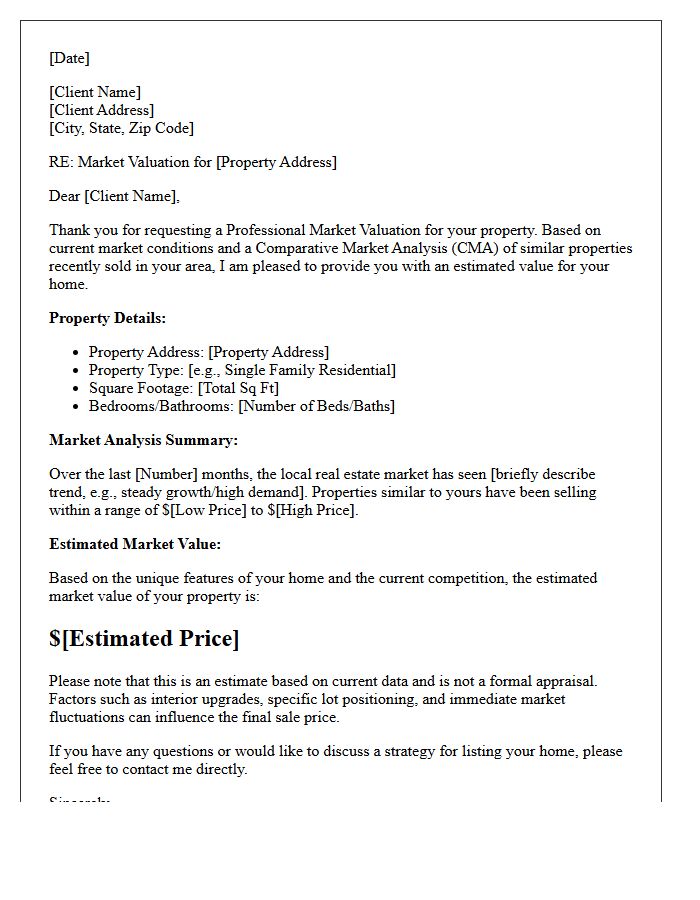 Local Real Estate Market Valuation Letter