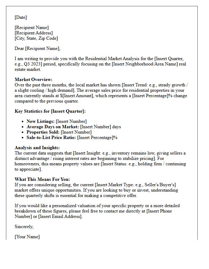 Quarterly Residential Market Analysis Letter