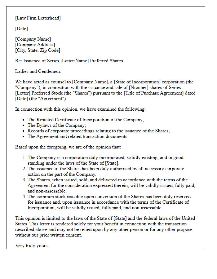 Preferred Share Issuance Opinion Letter