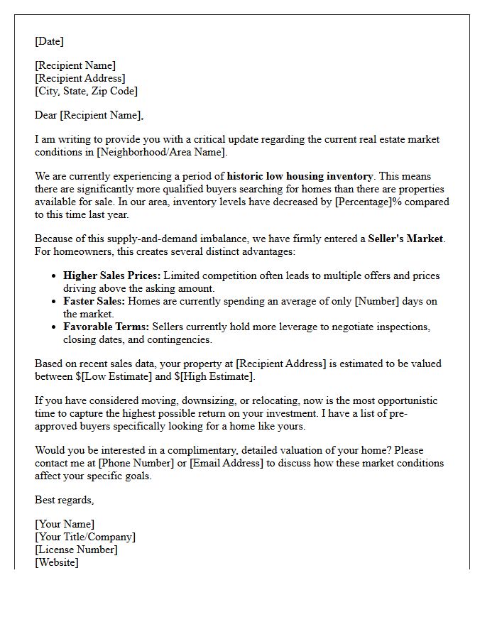 Low Housing Inventory and Seller Market Analysis Letter